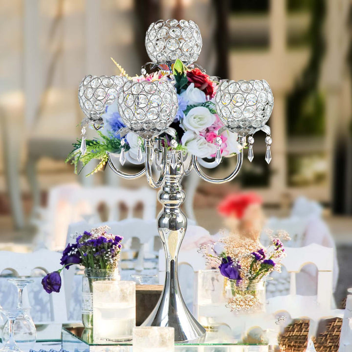 Metal & Crystal Candlestick Wedding Table Centrepiece