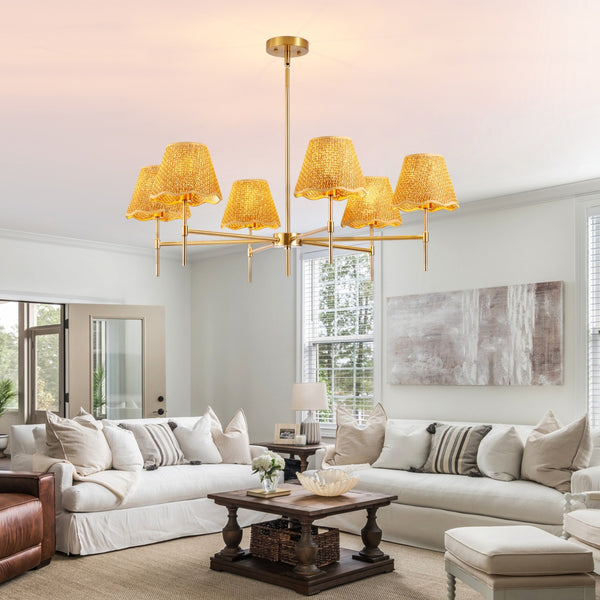 Six-Light Rattan Chandelier | Rustic Boho Pendant
