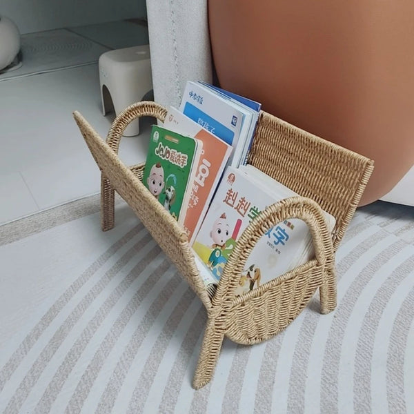 Woven Rattan Floor Magazine Rack & Bookshelf
