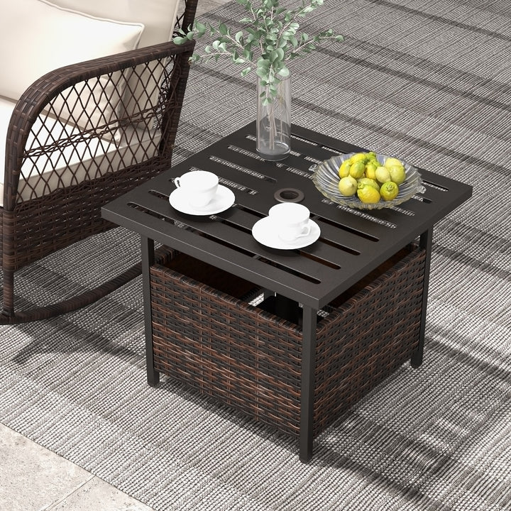 Woven Rattan Steel Side Table in Warm Brown