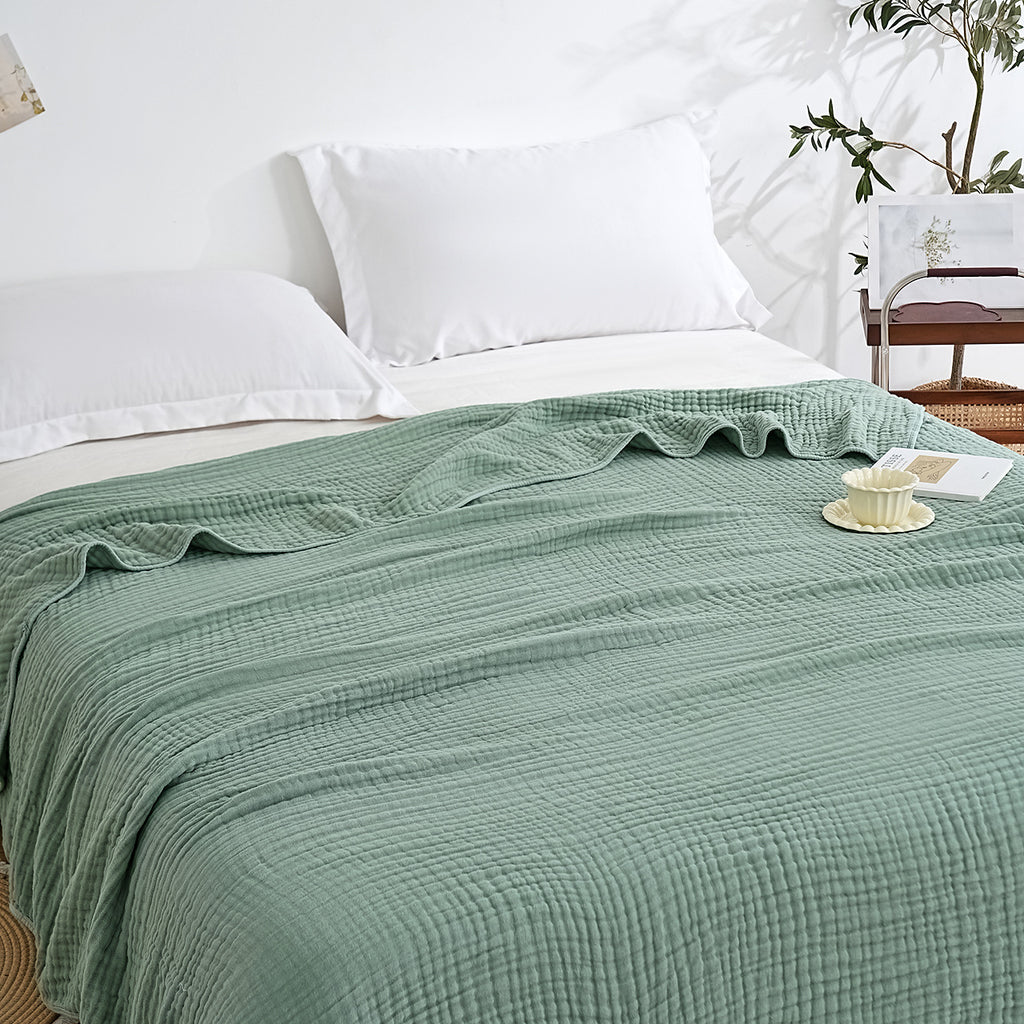 Woven Muslin Quilt Throw in Muted Solid Tones — view 13
