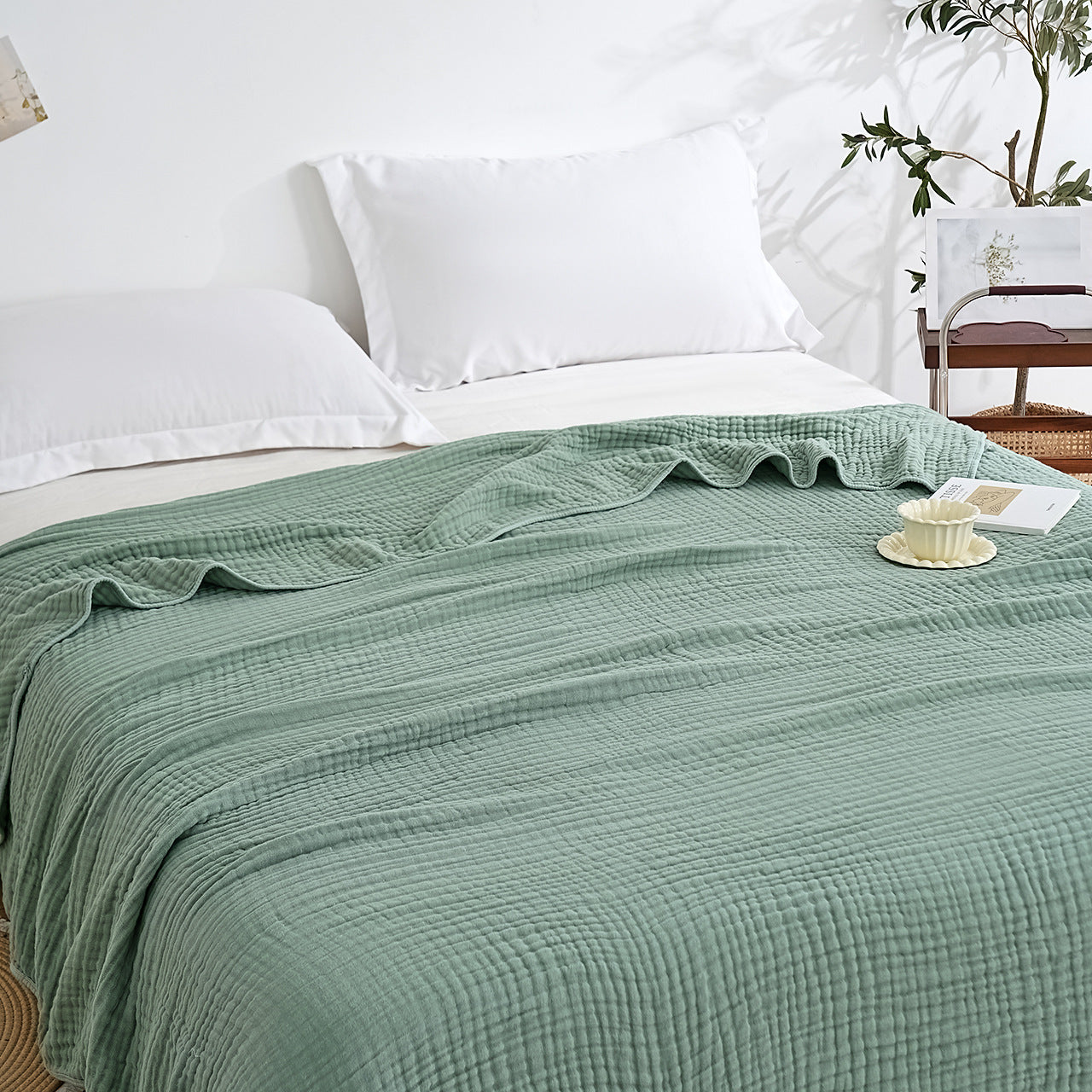 Woven Muslin Quilt Throw in Muted Solid Tones — view 13