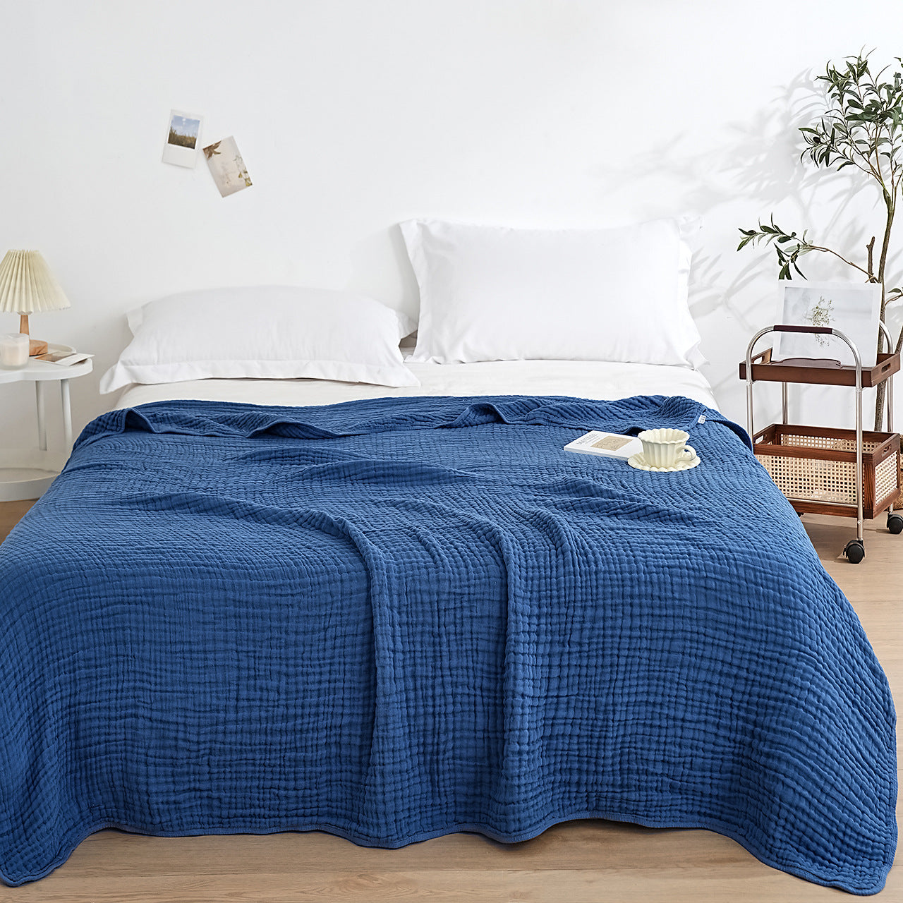 Woven Muslin Quilt Throw in Muted Solid Tones — view 4
