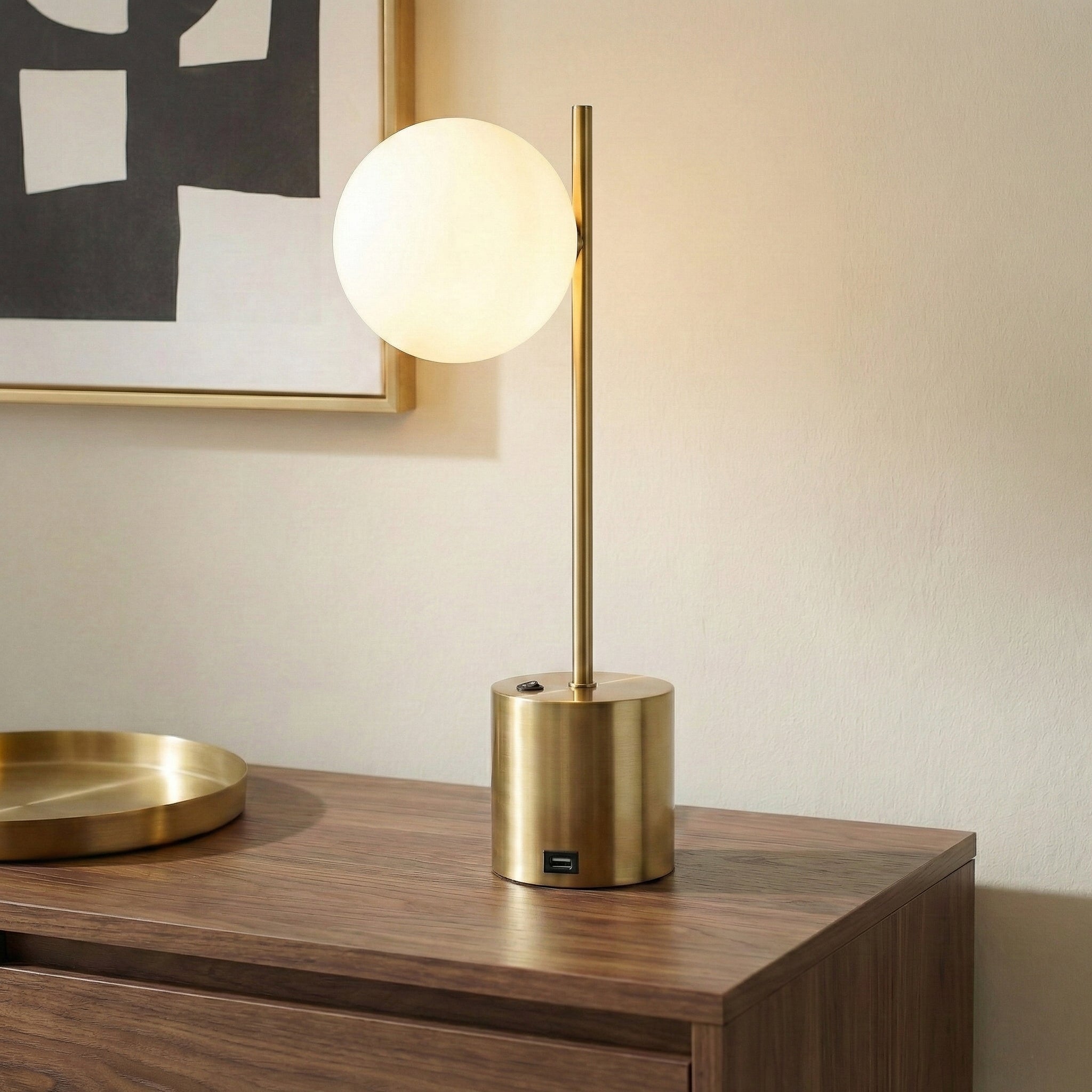 Brass & White Globe Table Lamp, Ethereal Glow — view 4