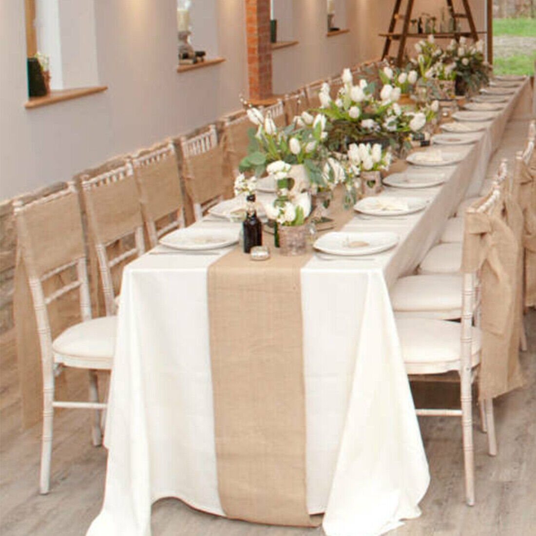 Rustic Hessian Table Runner in Natural Jute — view 5