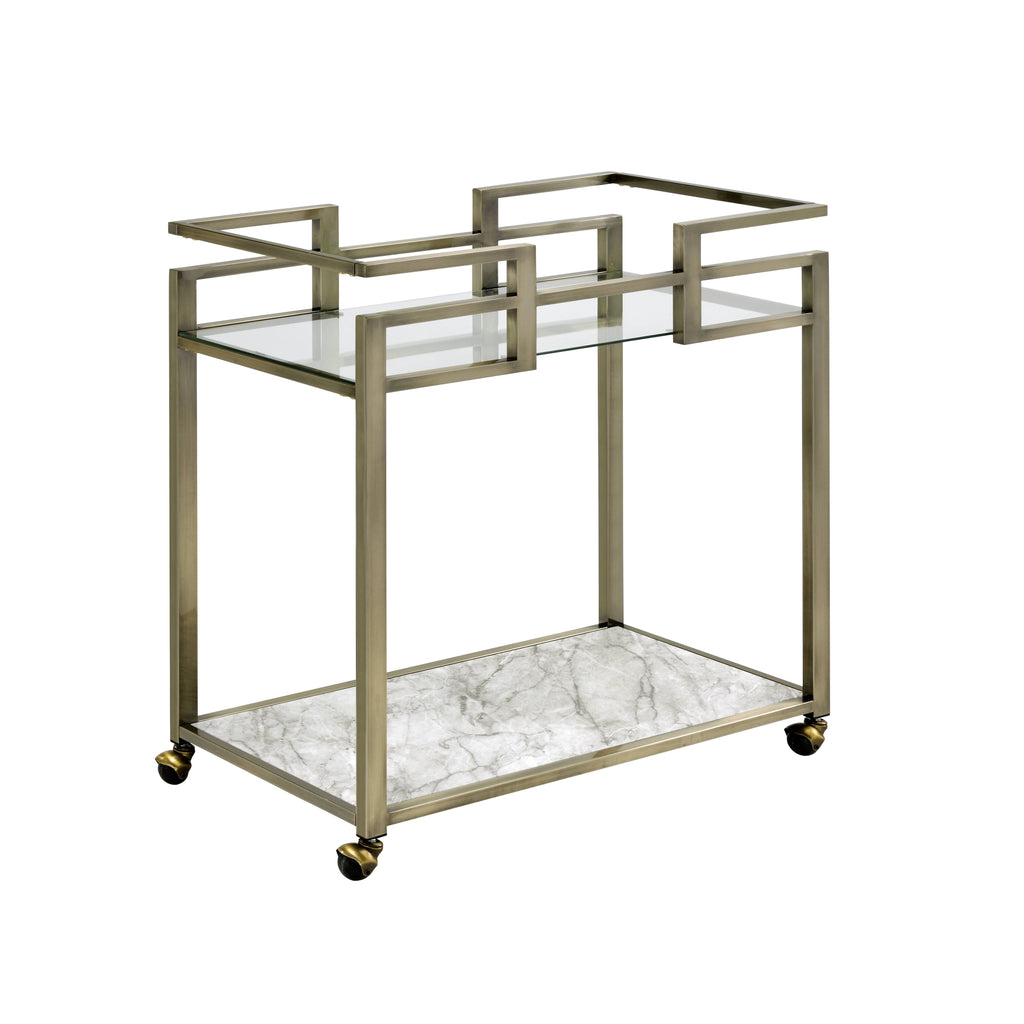 Faux Marble & Brass Wire Glass Serving Cart — view 5