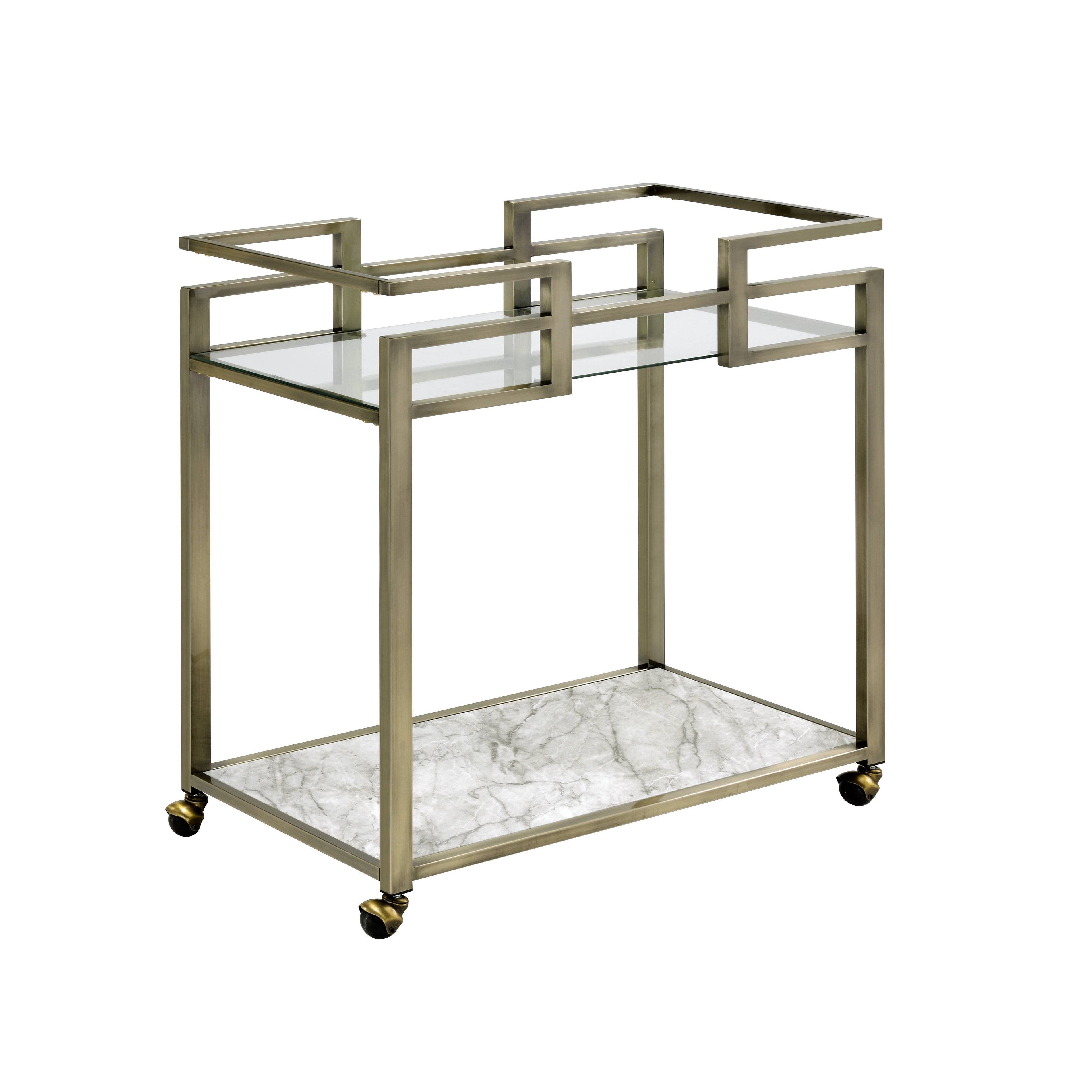 Faux Marble & Brass Wire Glass Serving Cart — view 5
