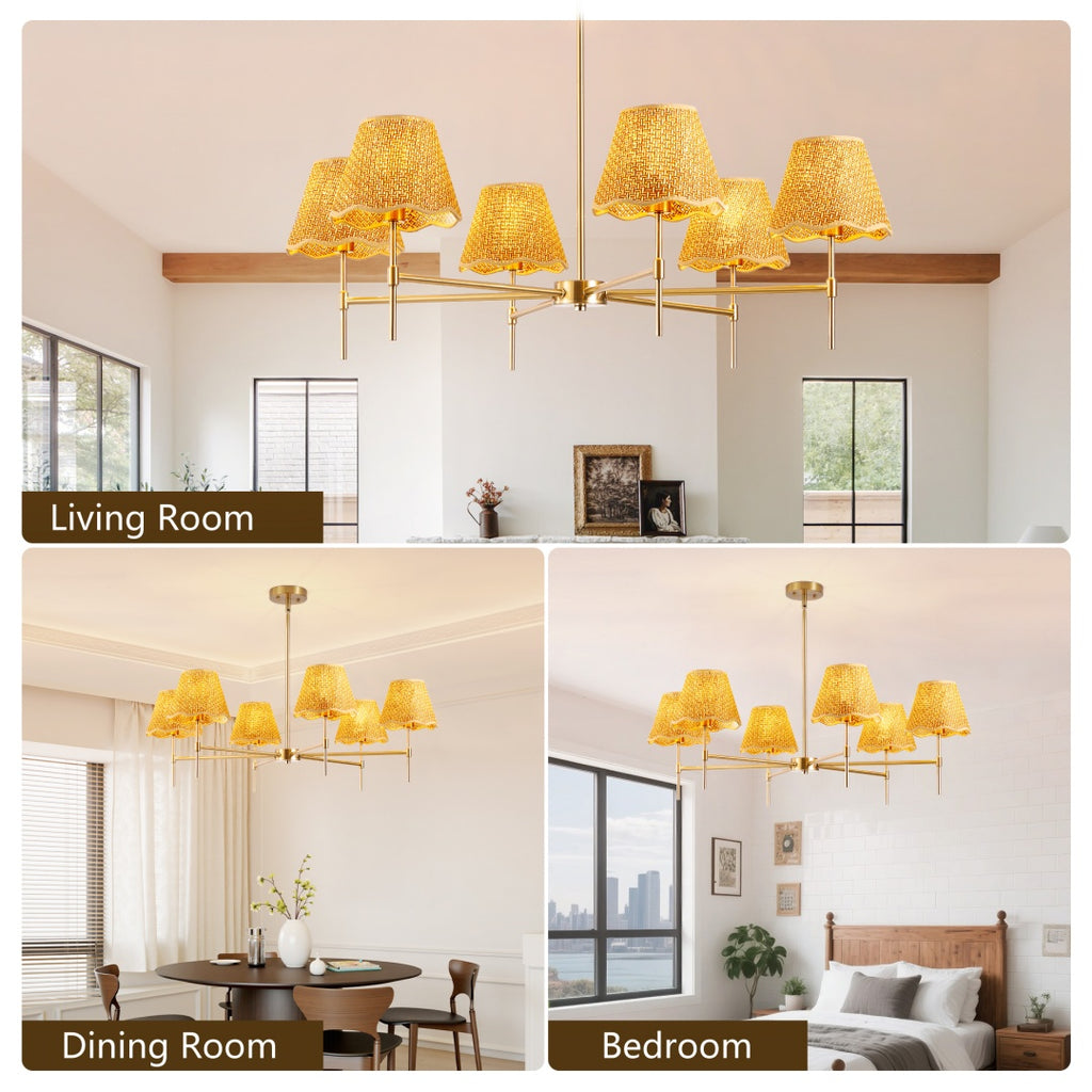 Six-Light Rattan Chandelier | Rustic Boho Pendant