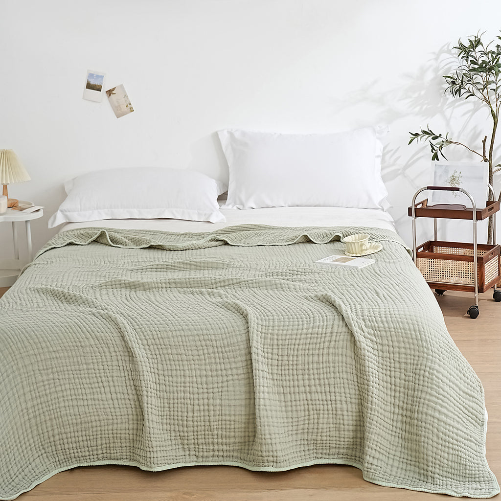 Woven Muslin Quilt Throw in Muted Solid Tones — view 12