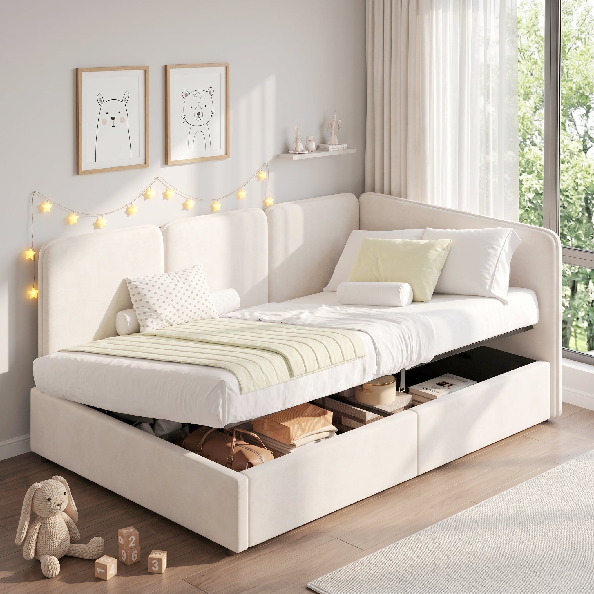 Velvet Chaise Daybed with Hydraulic Storage — view 3