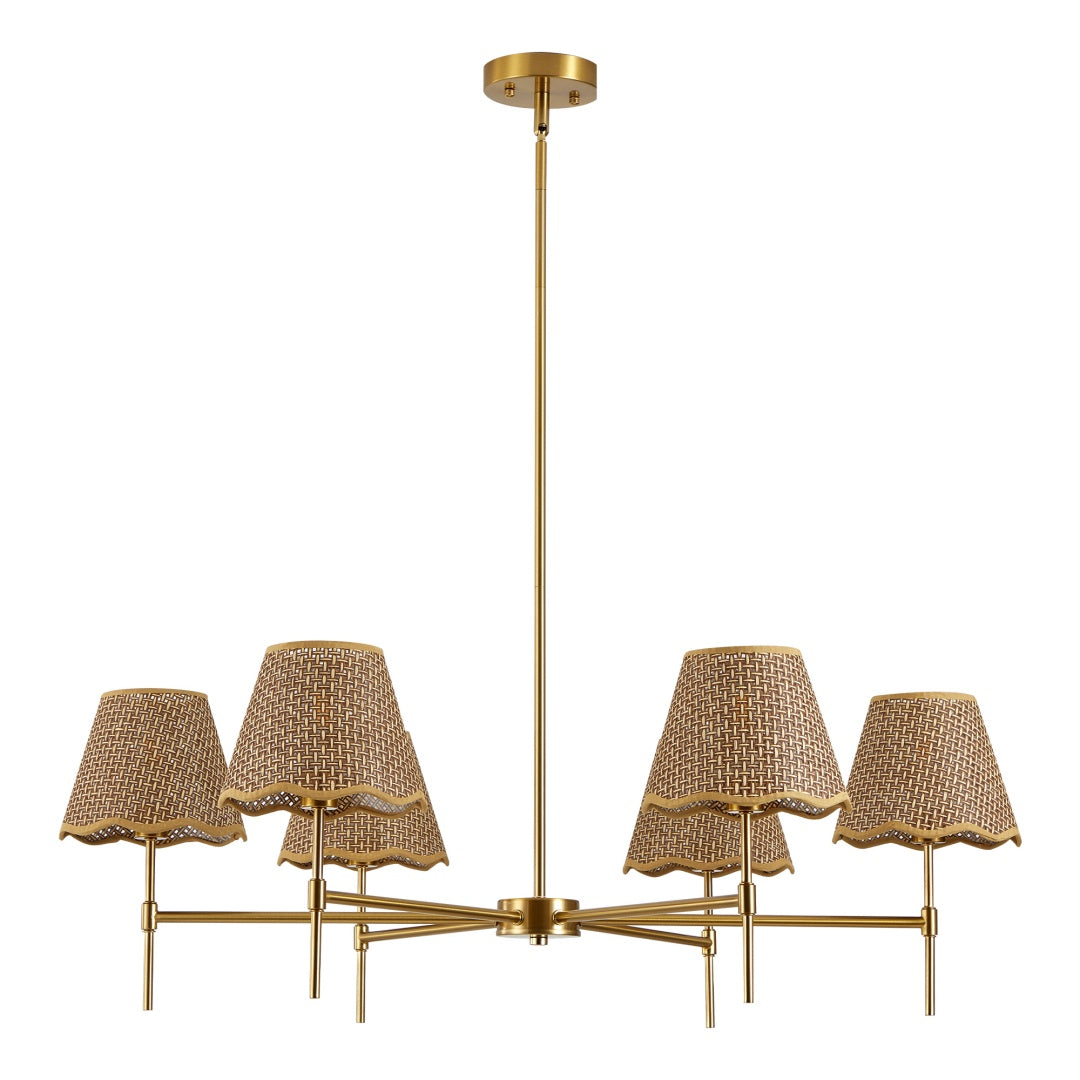Six-Light Rattan Chandelier | Rustic Boho Pendant