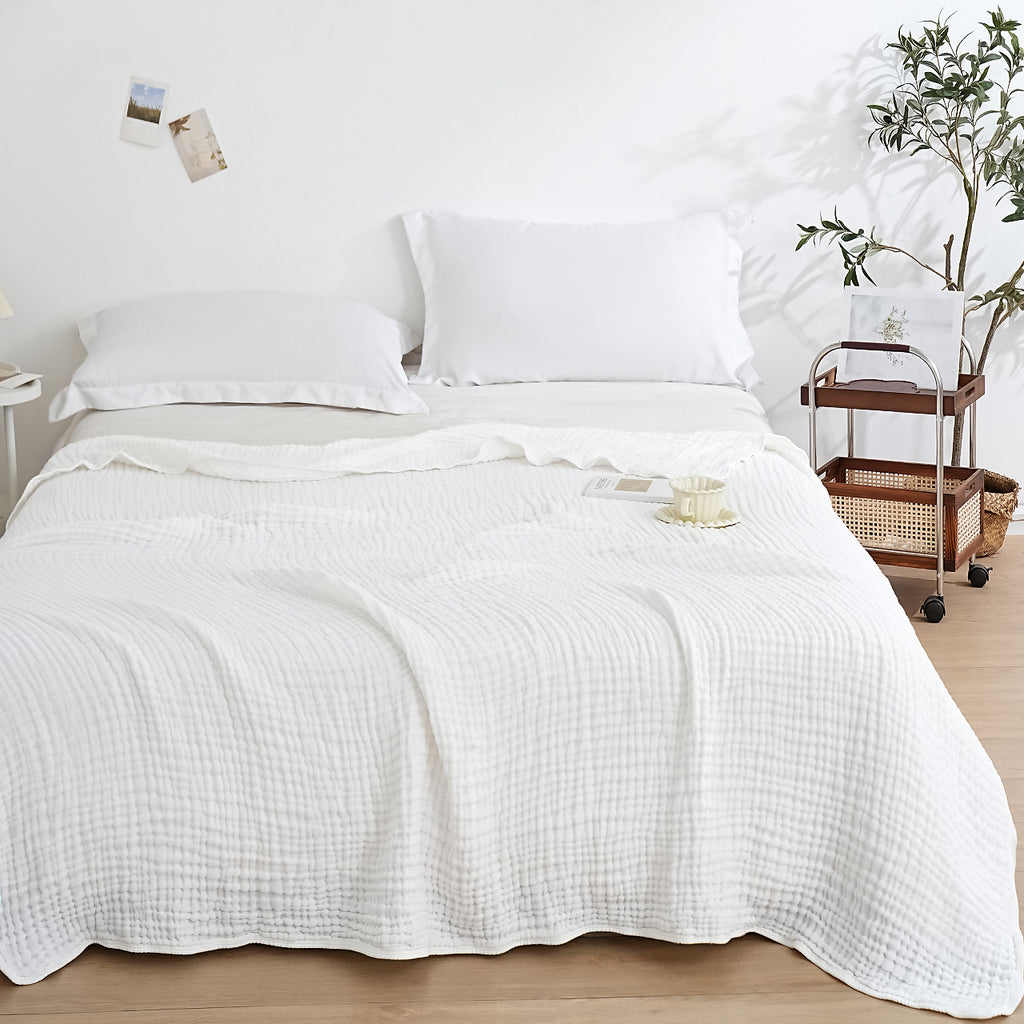 Woven Muslin Quilt Throw in Muted Solid Tones — view 7