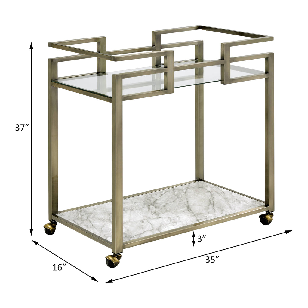 Faux Marble & Brass Wire Glass Serving Cart — view 4