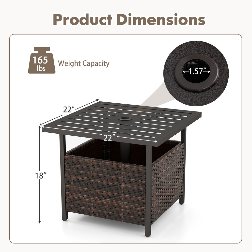 Woven Rattan Steel Side Table in Warm Brown