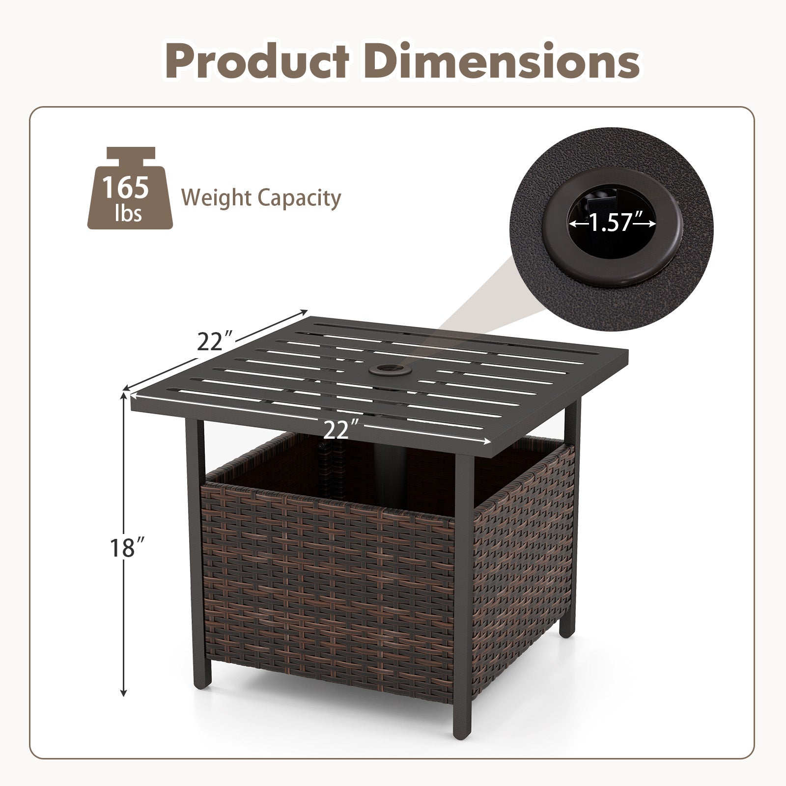 Woven Rattan Steel Side Table in Warm Brown