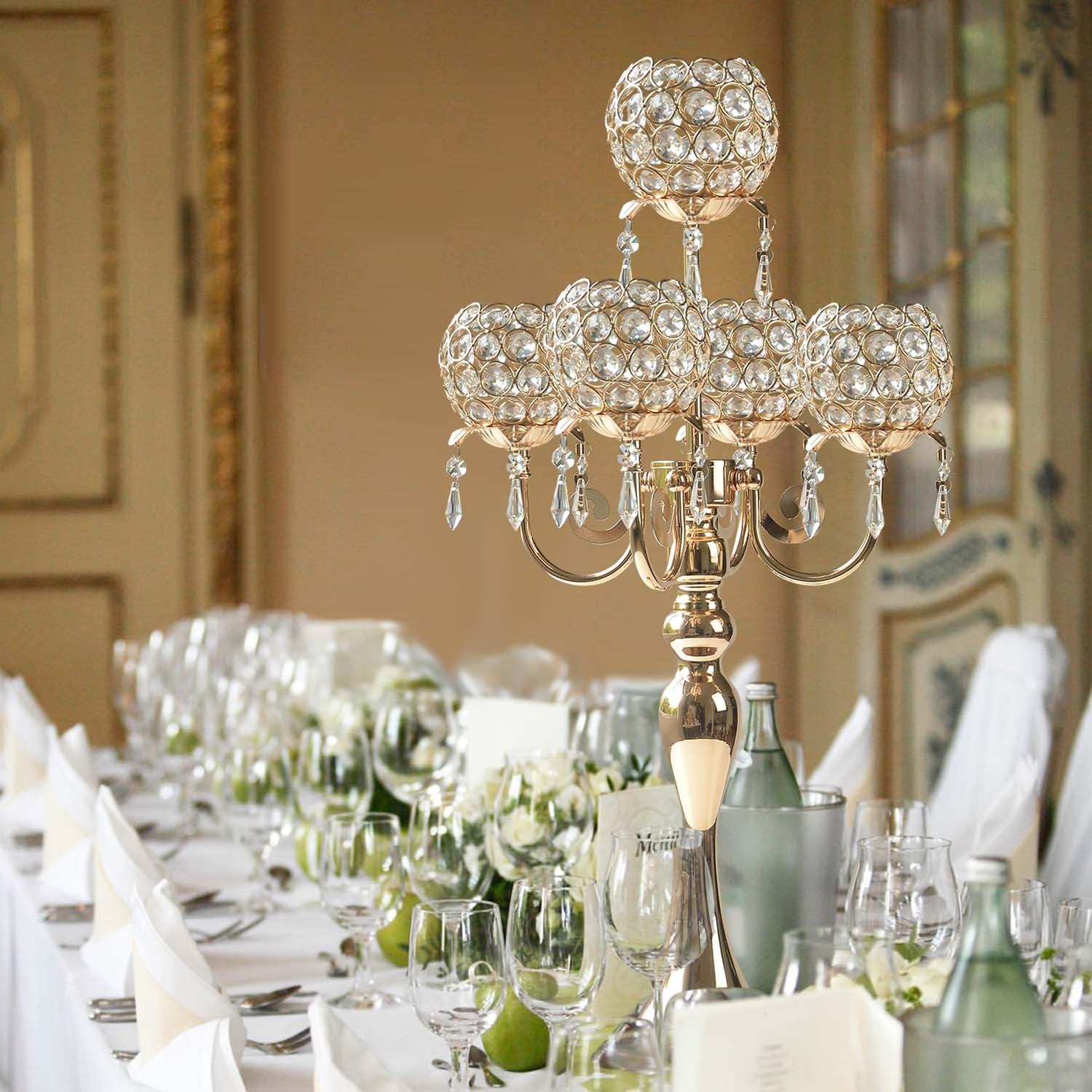 Metal & Crystal Candlestick Wedding Table Centrepiece