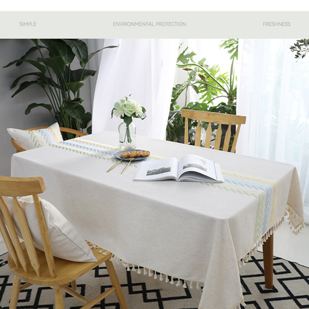 Cotton Linen Tablecloth with Tassel Edge Detail — view 2