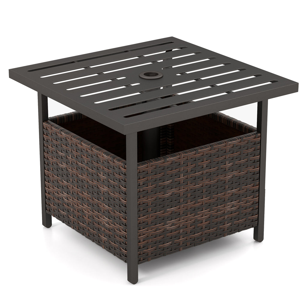 Woven Rattan Steel Side Table in Warm Brown