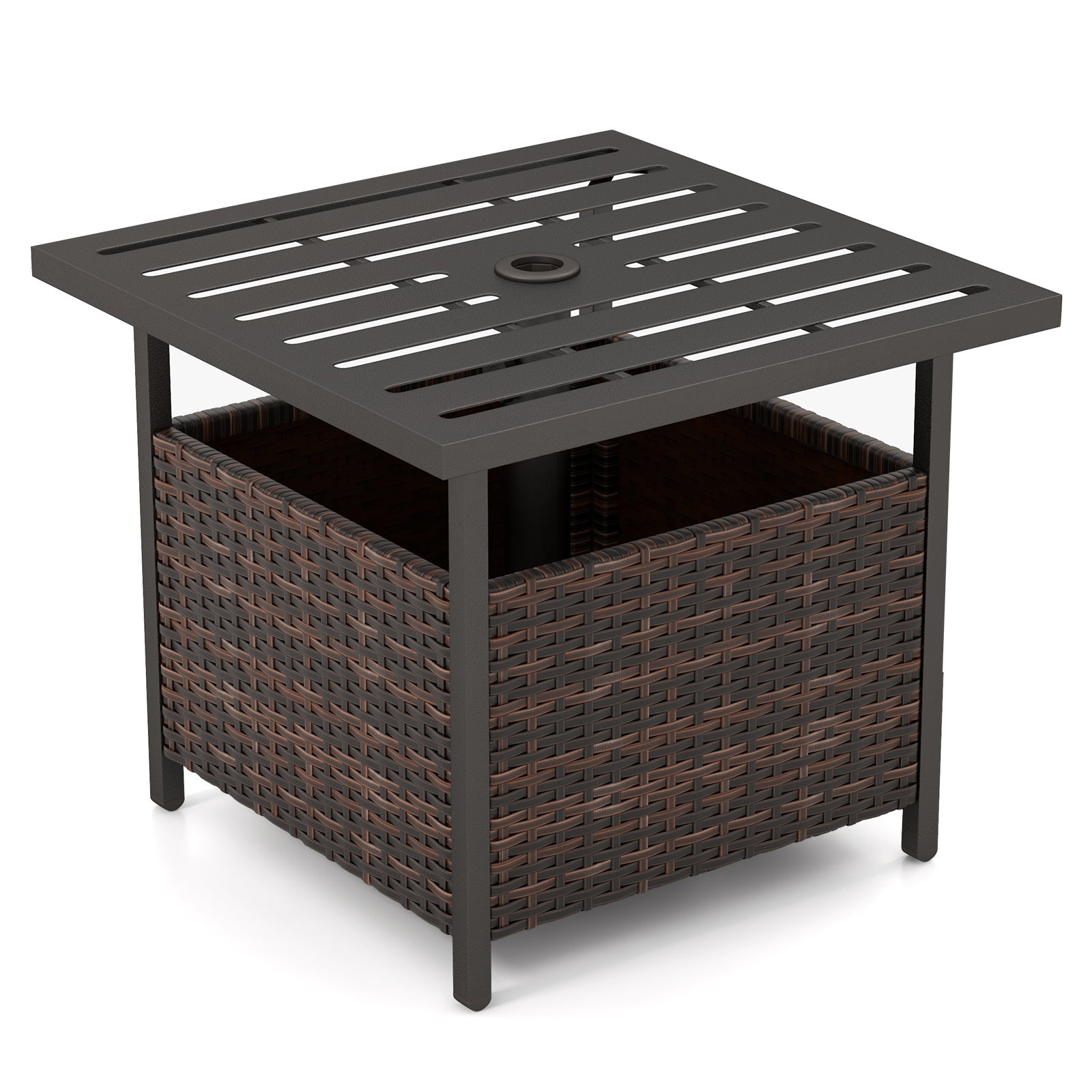 Woven Rattan Steel Side Table in Warm Brown