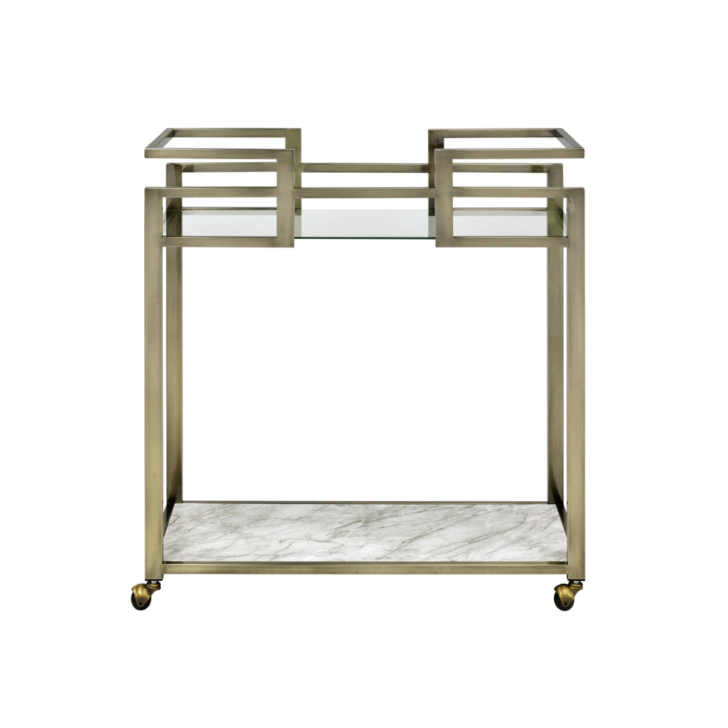 Faux Marble & Brass Wire Glass Serving Cart — view 3