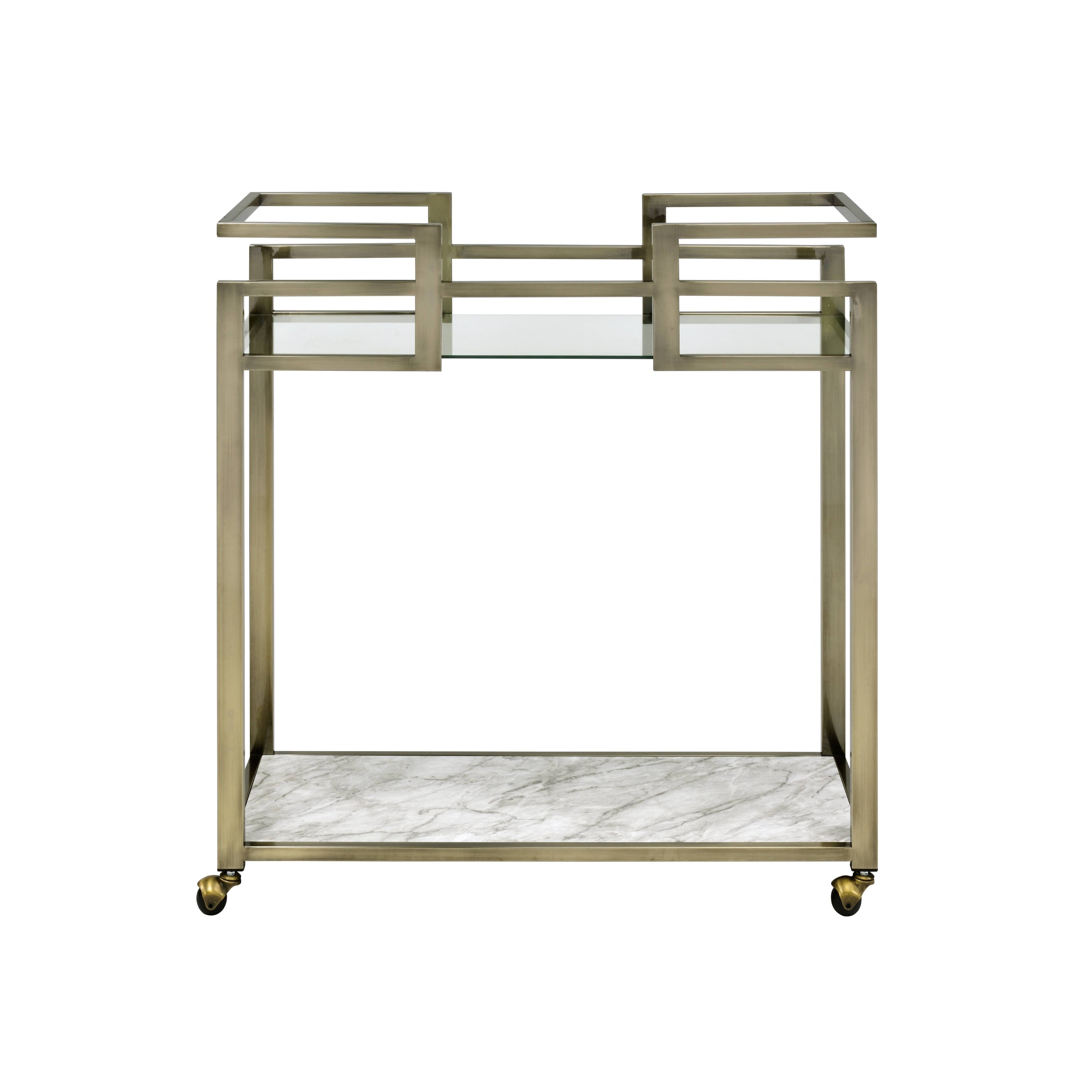 Faux Marble & Brass Wire Glass Serving Cart — view 3
