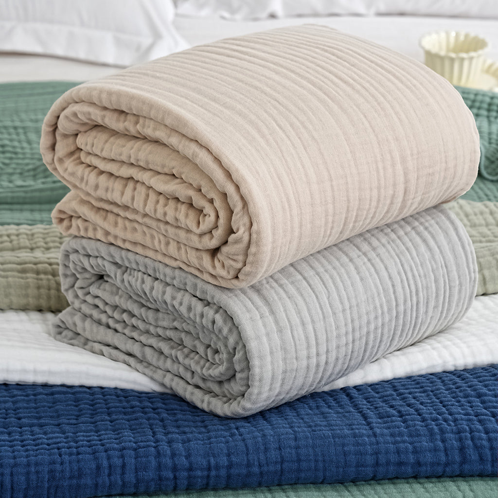 Woven Muslin Quilt Throw in Muted Solid Tones — view 10