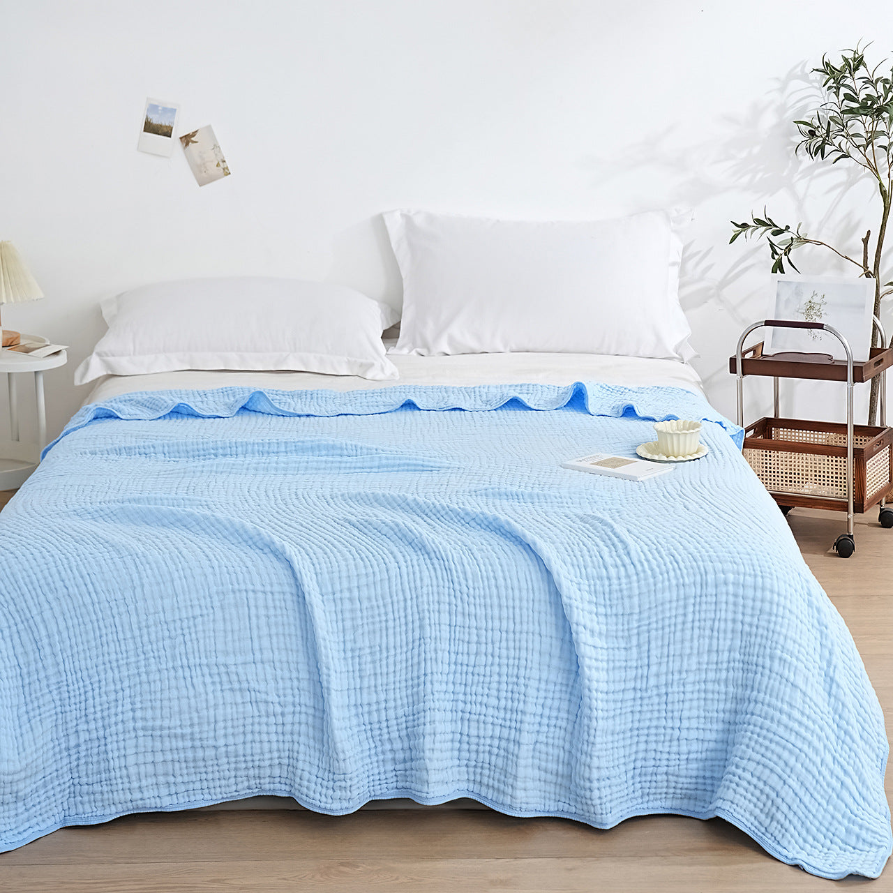 Woven Muslin Quilt Throw in Muted Solid Tones — view 14