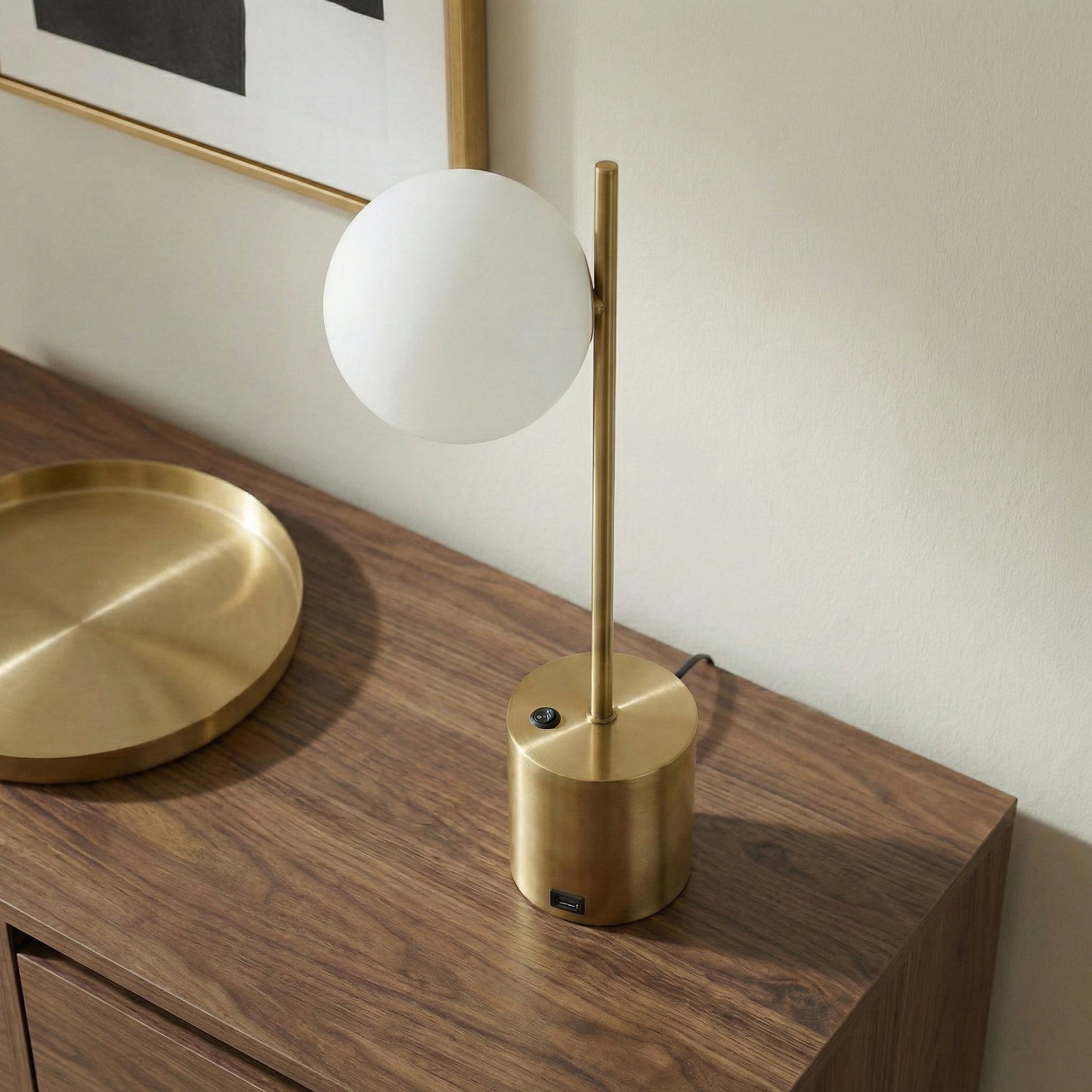 Brass & White Globe Table Lamp, Ethereal Glow — view 2