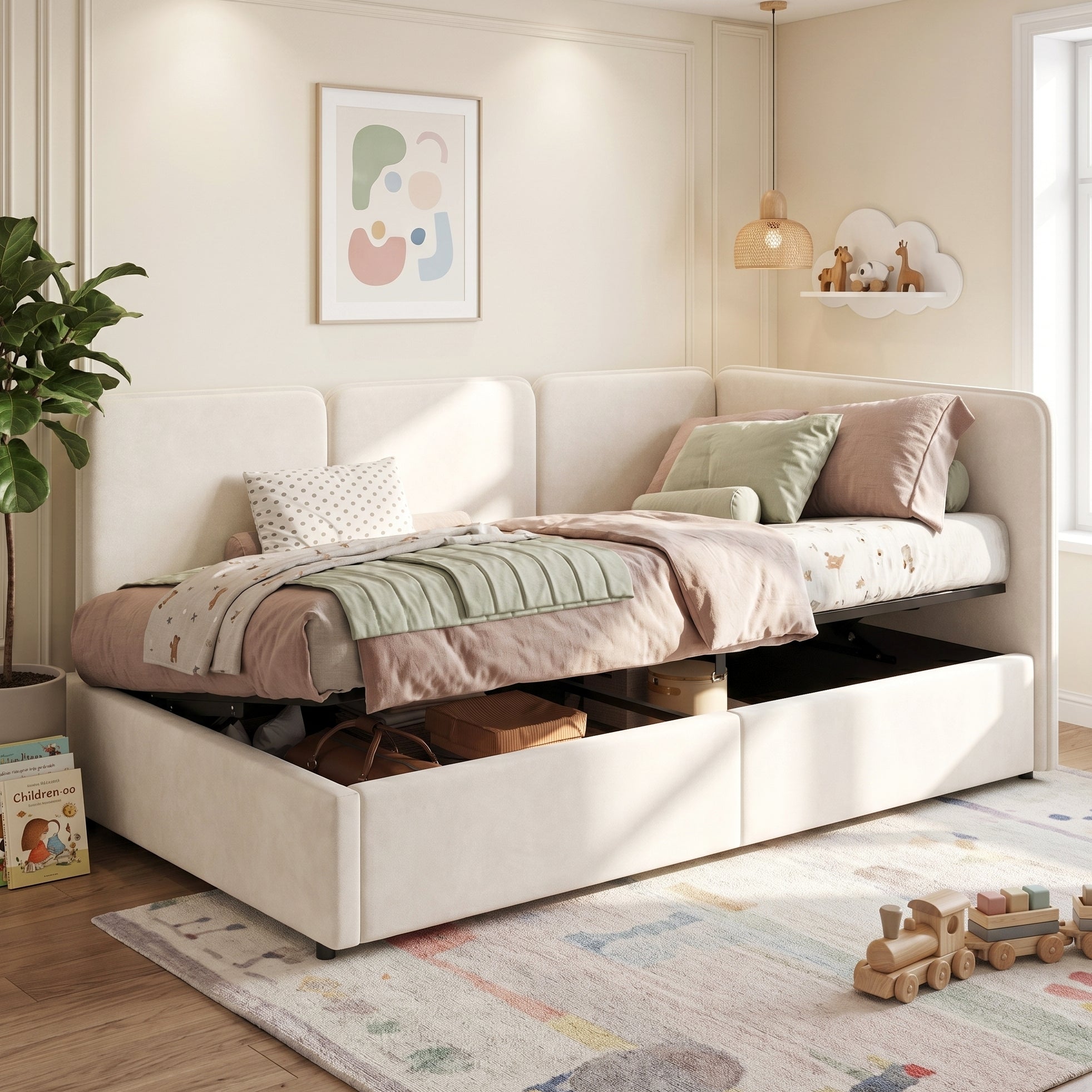Velvet Chaise Daybed with Hydraulic Storage — view 5