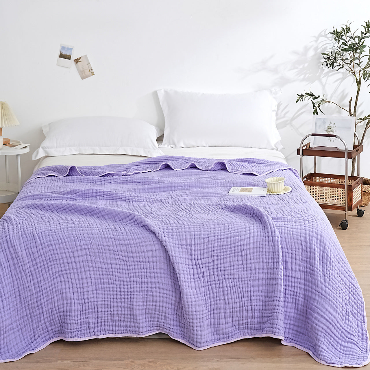 Woven Muslin Quilt Throw in Muted Solid Tones — view 9