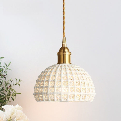Brass & Ceramic Pendant Bedside Lamp