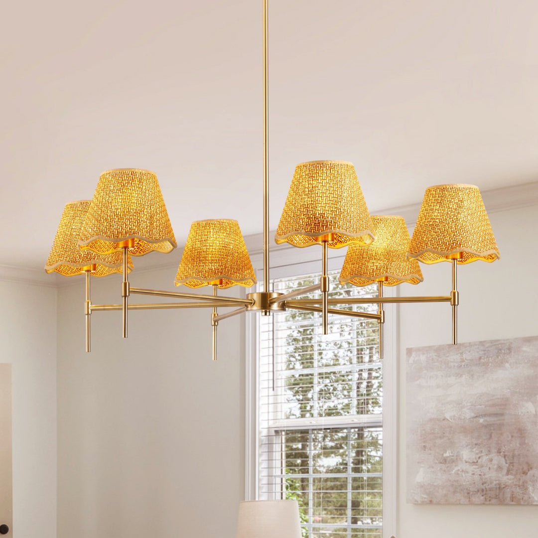 Six-Light Rattan Chandelier | Rustic Boho Pendant