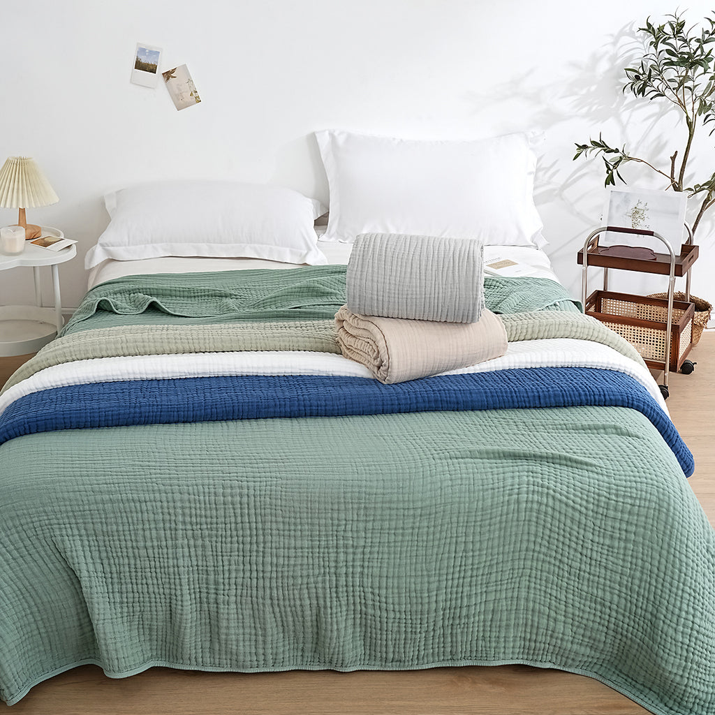 Woven Muslin Quilt Throw in Muted Solid Tones — view 6