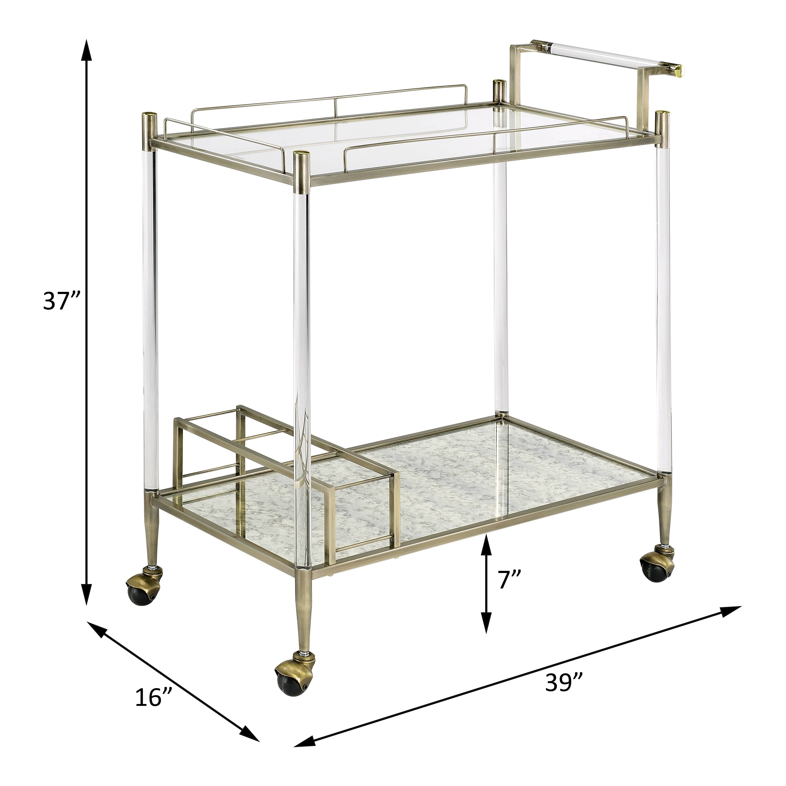 Antique Mirror & Brass Wire Finish Serving Cart