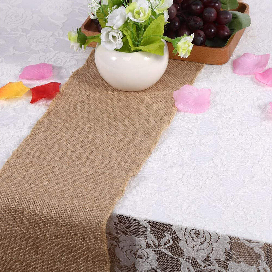 Rustic Hessian Table Runner in Natural Jute — view 12