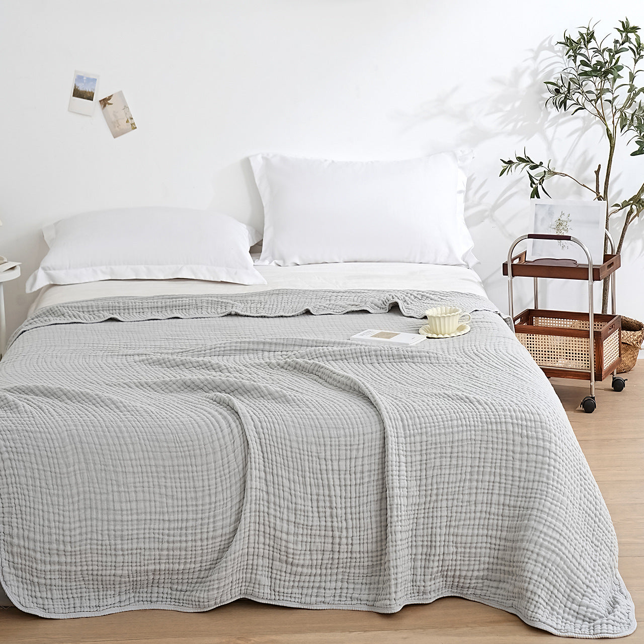 Woven Muslin Quilt Throw in Muted Solid Tones — view 5
