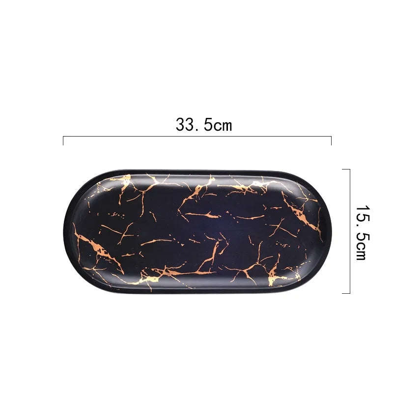 Nordic Marbled Ceramic Oval Serving Plate — view 8