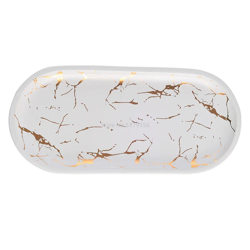 Nordic Marbled Ceramic Oval Serving Plate — view 6