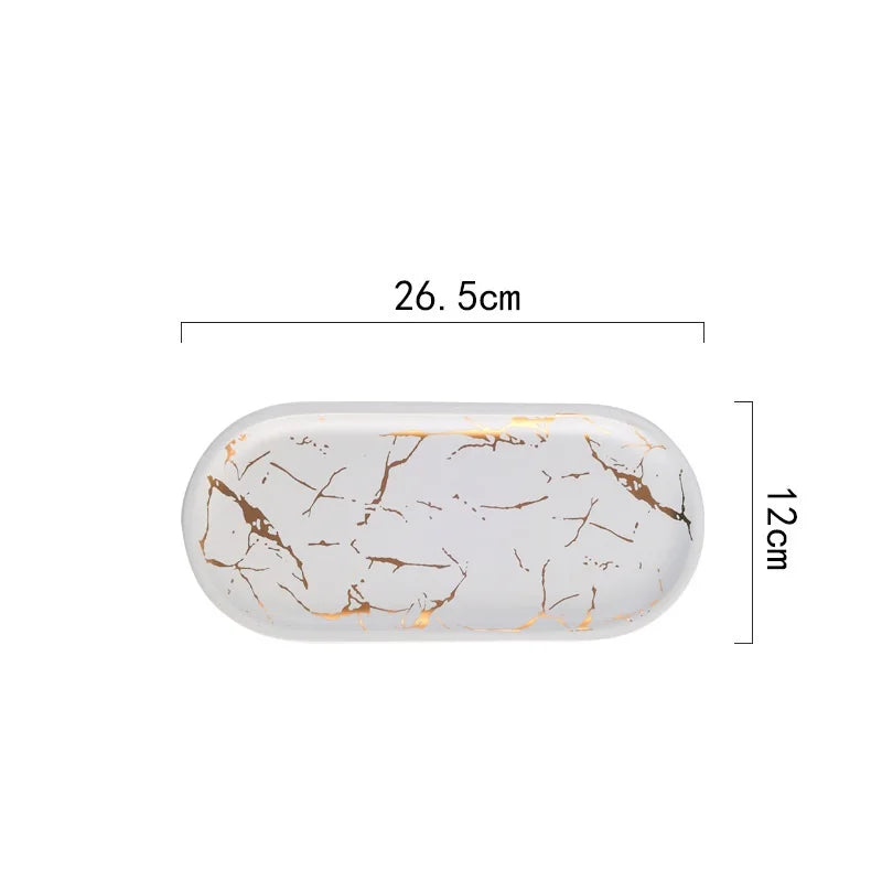 Nordic Marbled Ceramic Oval Serving Plate — view 7