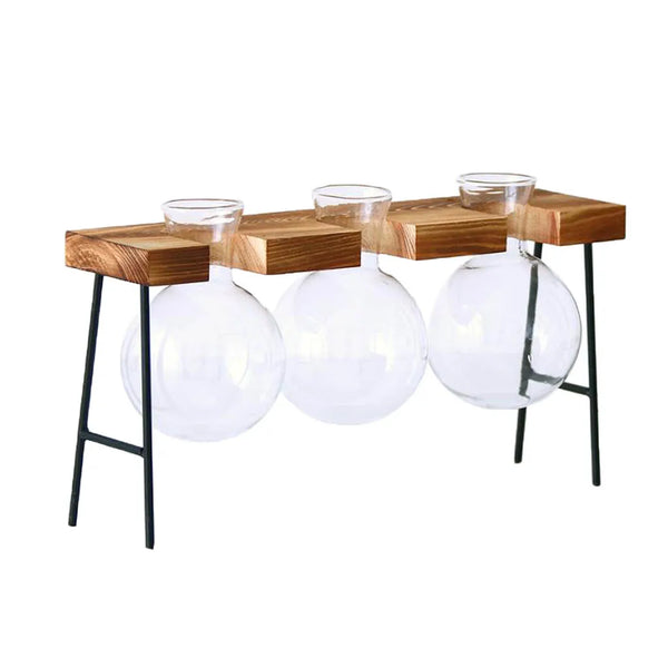 Wooden Ladder Plant Stand with Vases