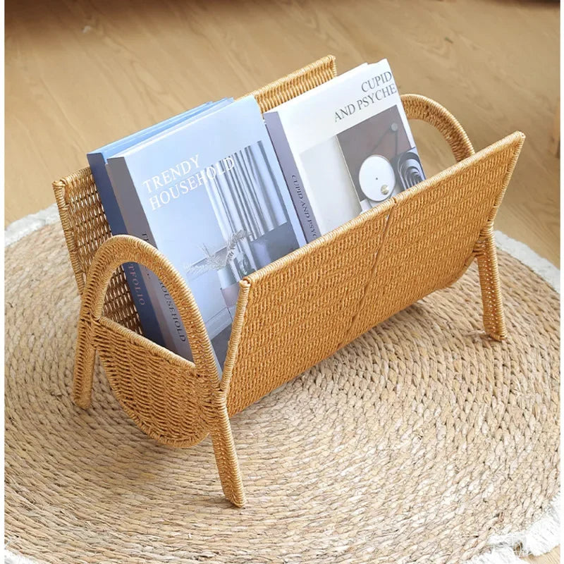 Woven Rattan Floor Magazine Rack & Bookshelf — view 3