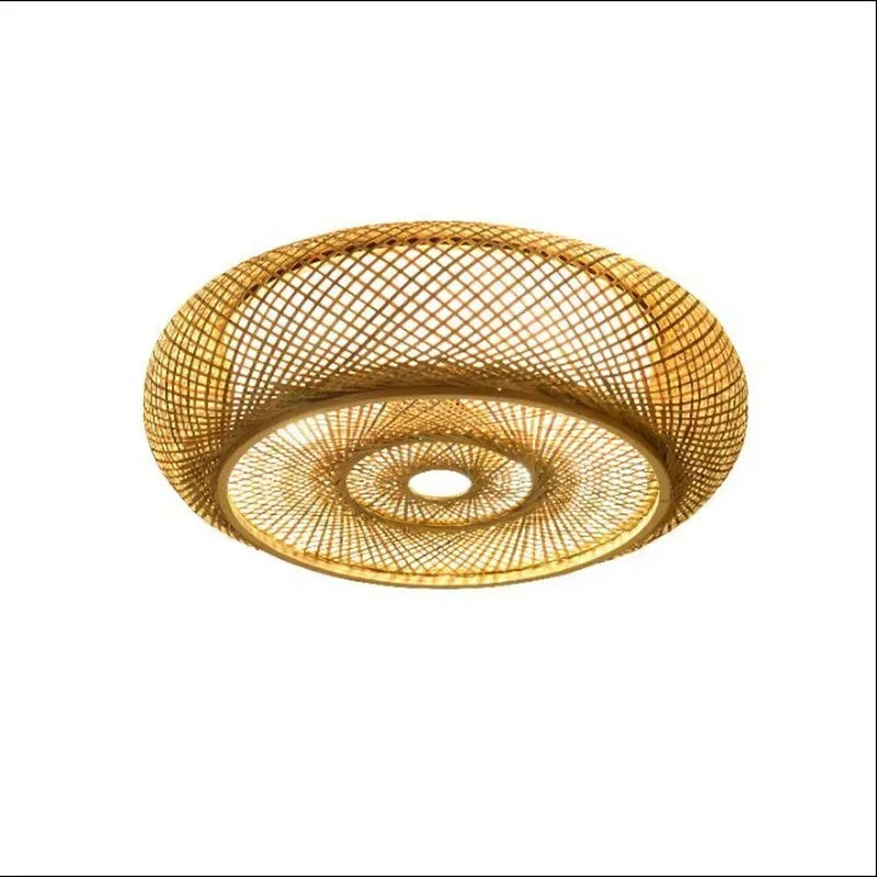 Handwoven Rattan Boho Flush Mount Ceiling Light — view 3