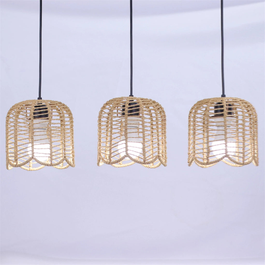 Woven Paper Rope Triple Pendant Chandelier — view 5