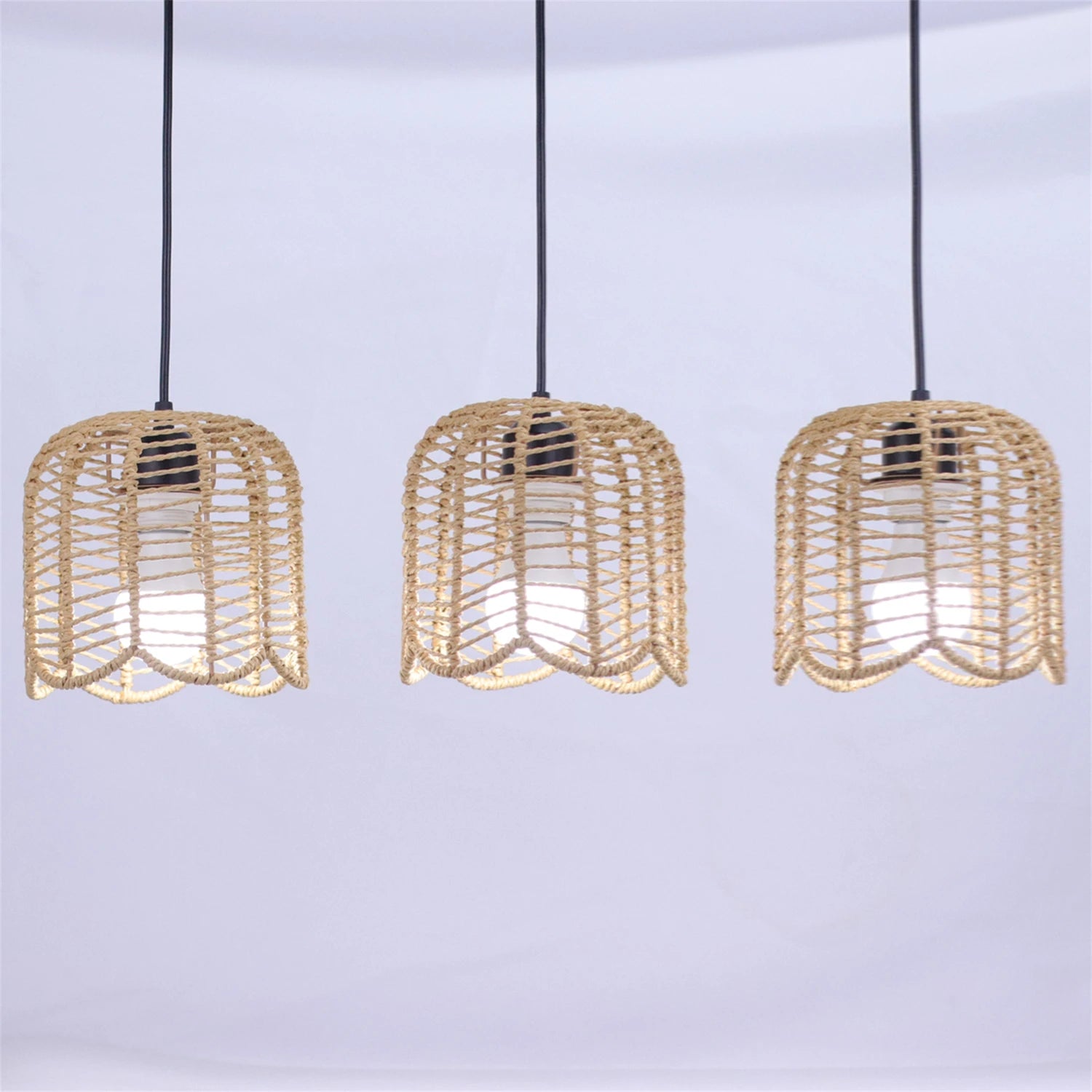 Woven Paper Rope Triple Pendant Chandelier — view 5