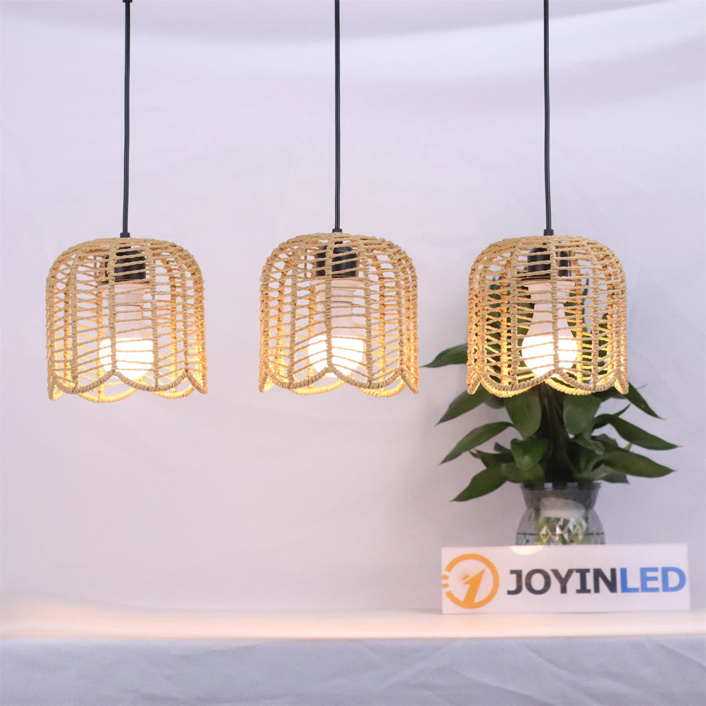 Woven Paper Rope Triple Pendant Chandelier — view 4