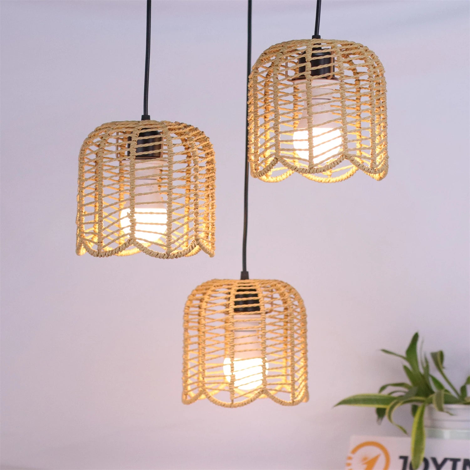 Woven Paper Rope Triple Pendant Chandelier