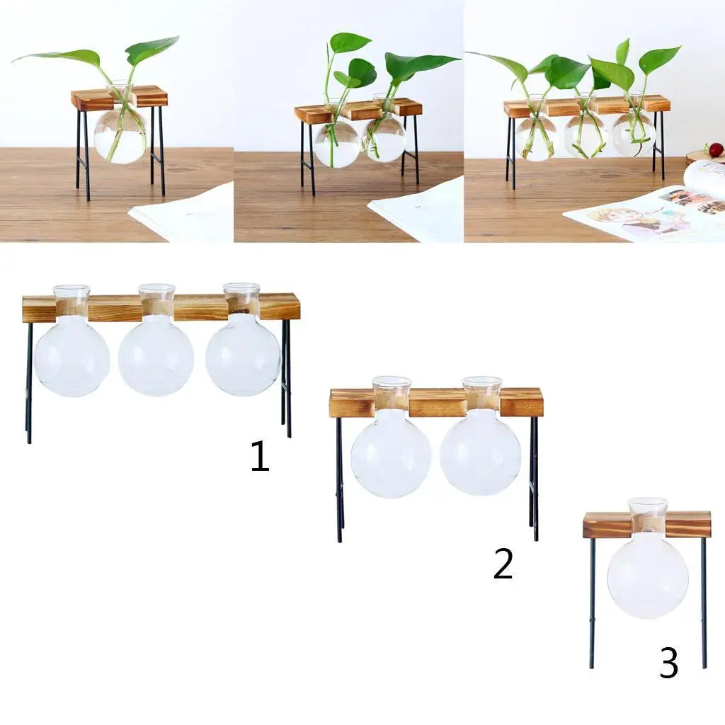 Wooden Ladder Plant Stand with Vases — view 3