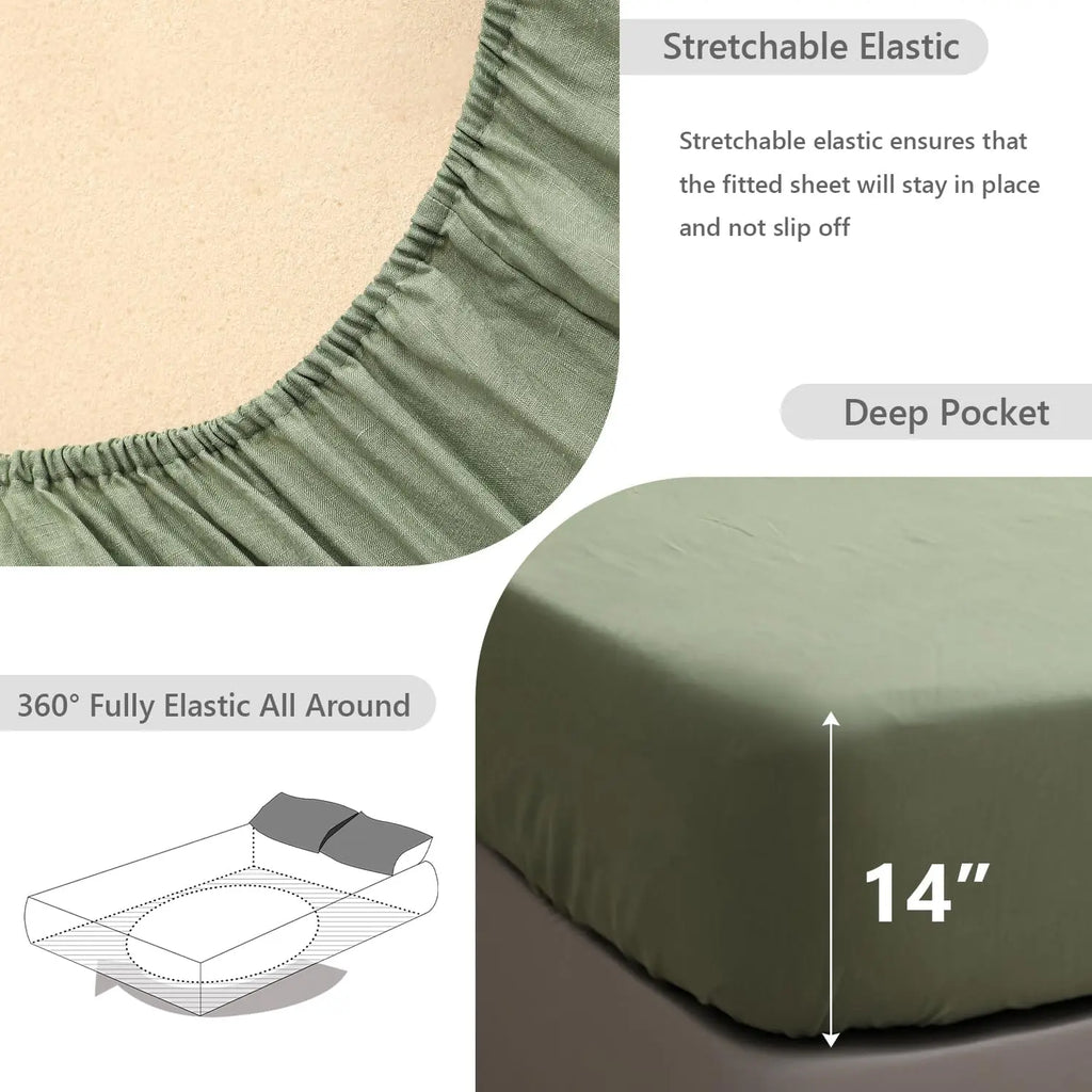 Stone-Washed French Flax Linen Fitted Sheet — view 3
