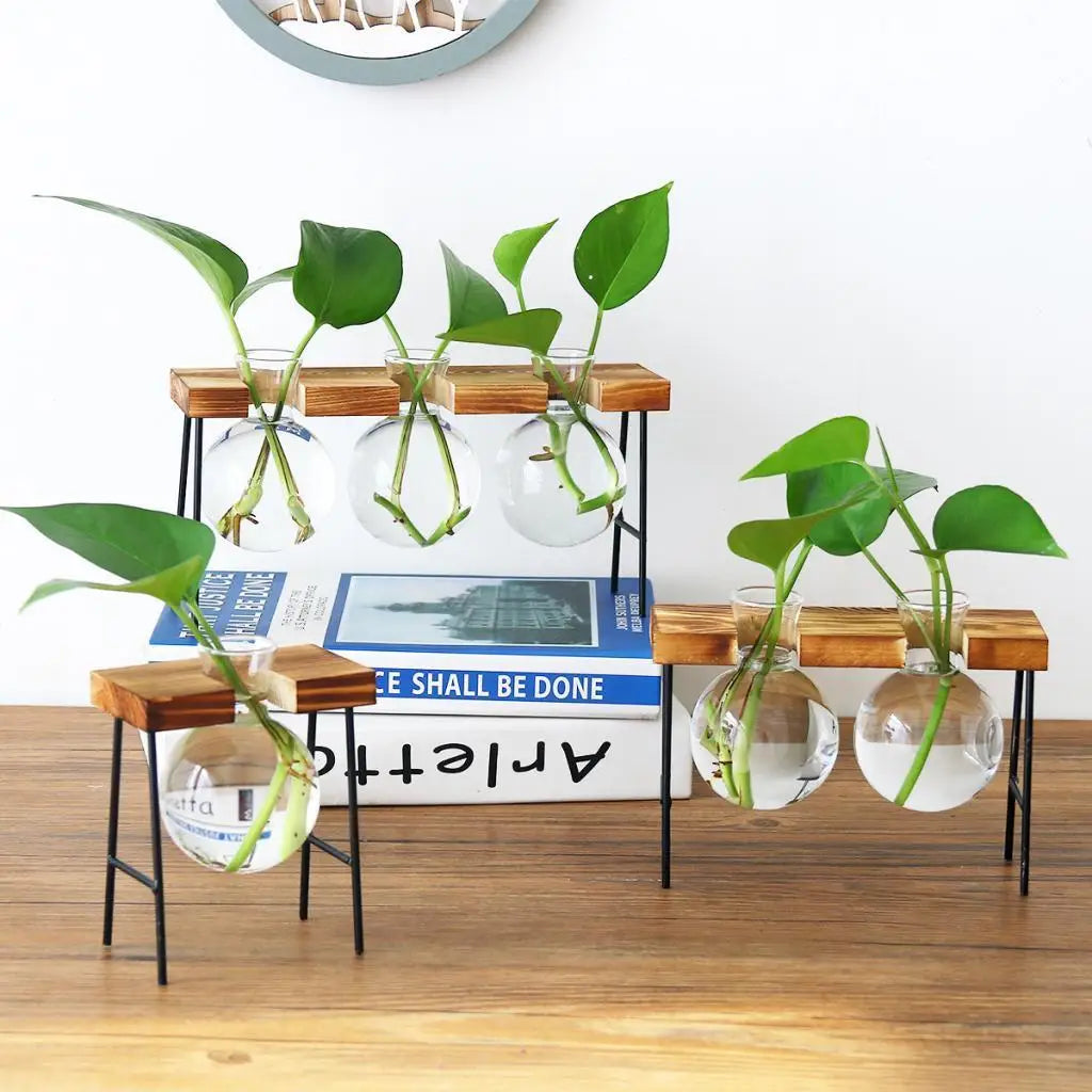 Wooden Ladder Plant Stand with Vases — view 4