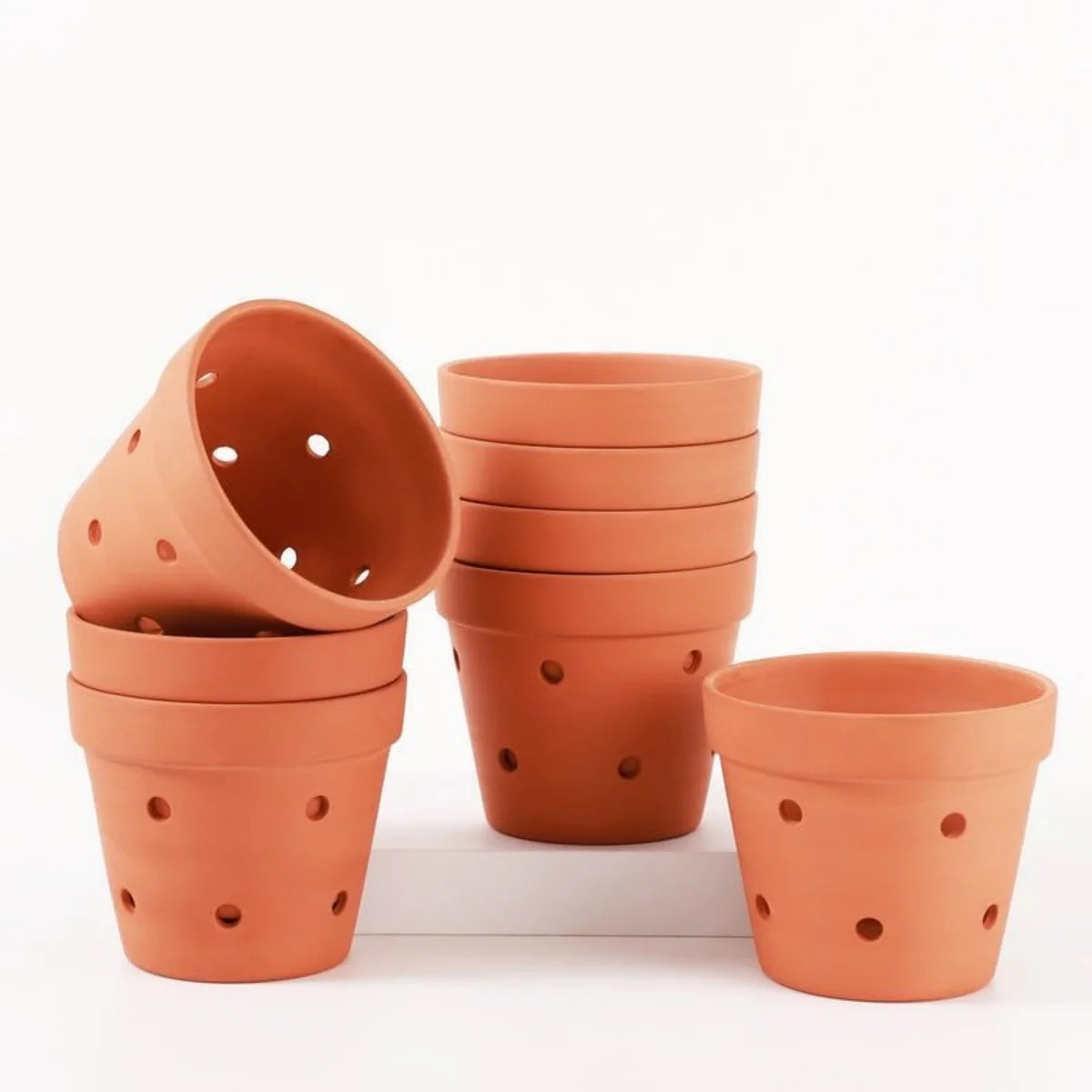 Terracotta Orchid Pots in Natural Clay — 8 Pcs — view 2